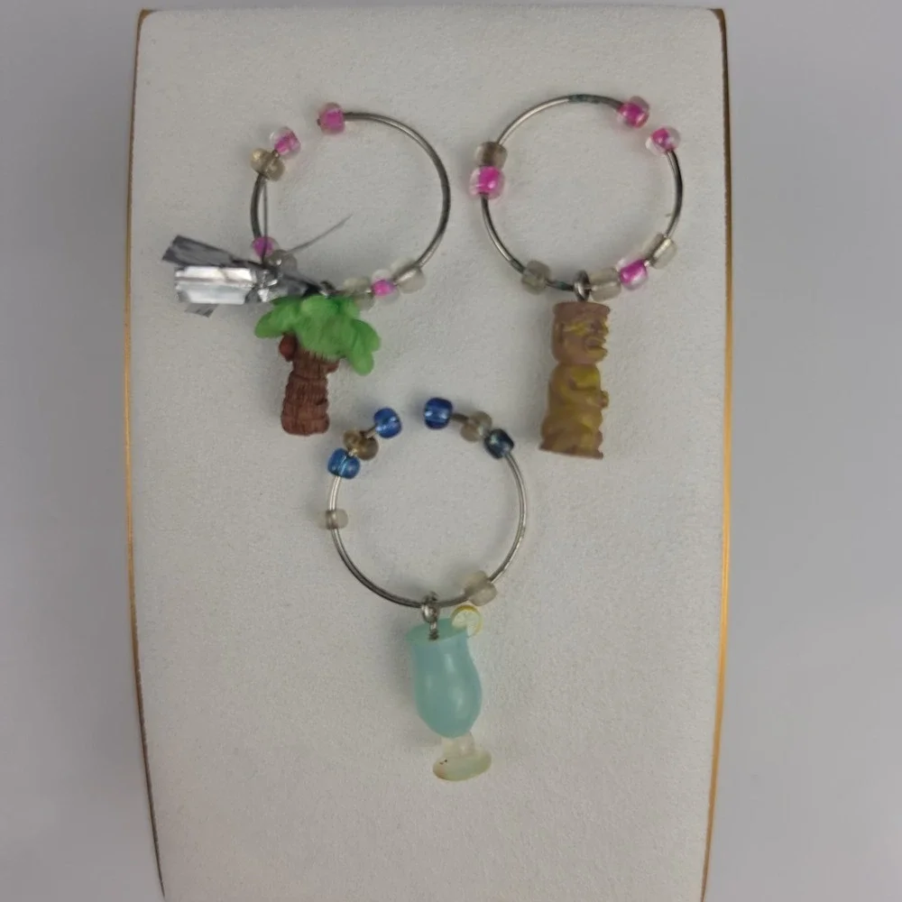 Wine Glass Charms Lot of 18 Mixed Tropical Wine Beaded Stem Markers Party Set
